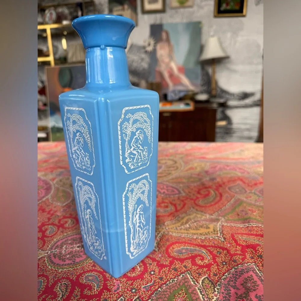 Blue and White People Scene Vase